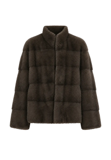 Legacy Mink Olive stand-collar coat, transparent product view