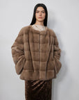 Legacy Mink Pastel round-neck coat on model