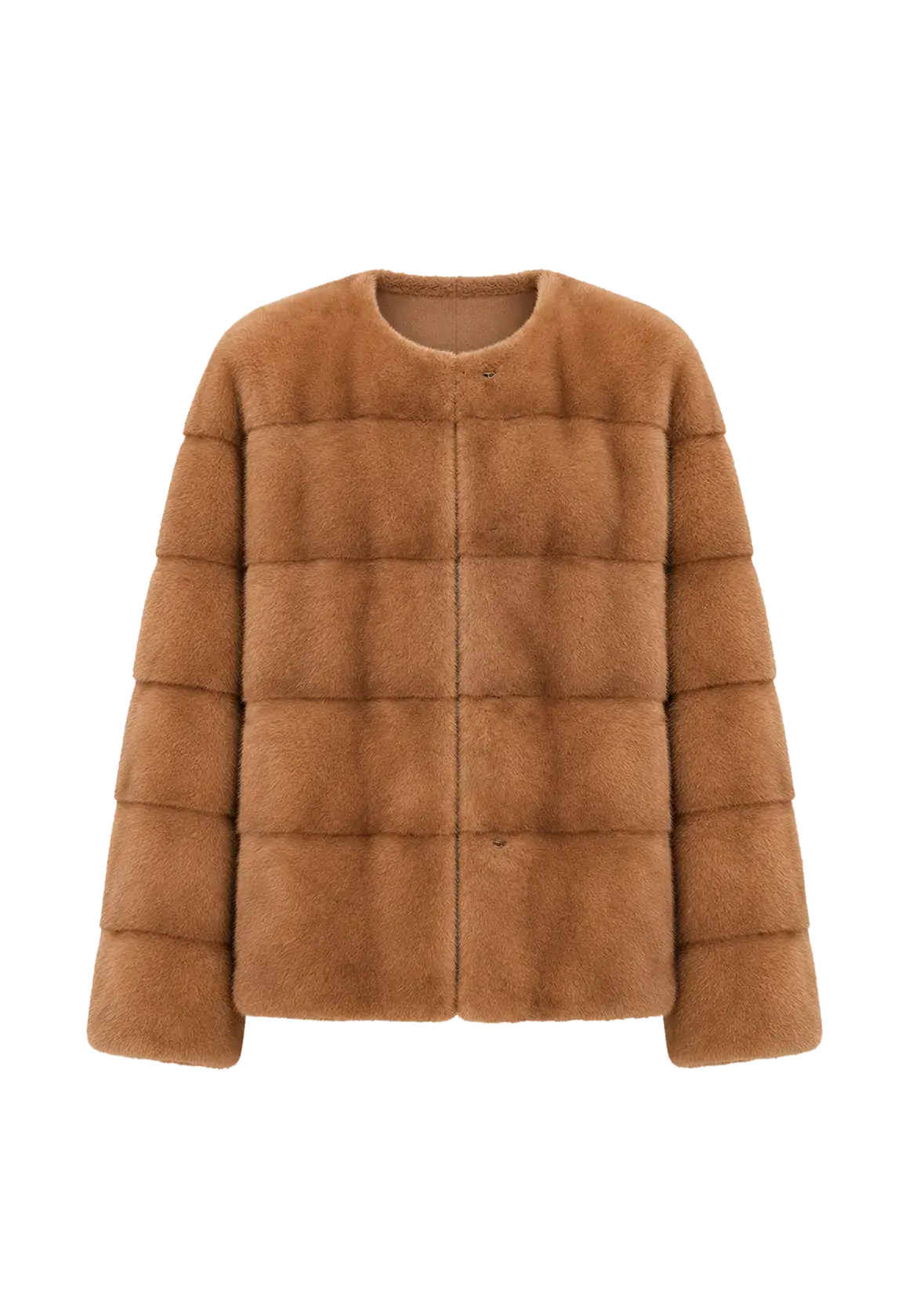 Legacy Mink Latte round-neck coat, transparent product view