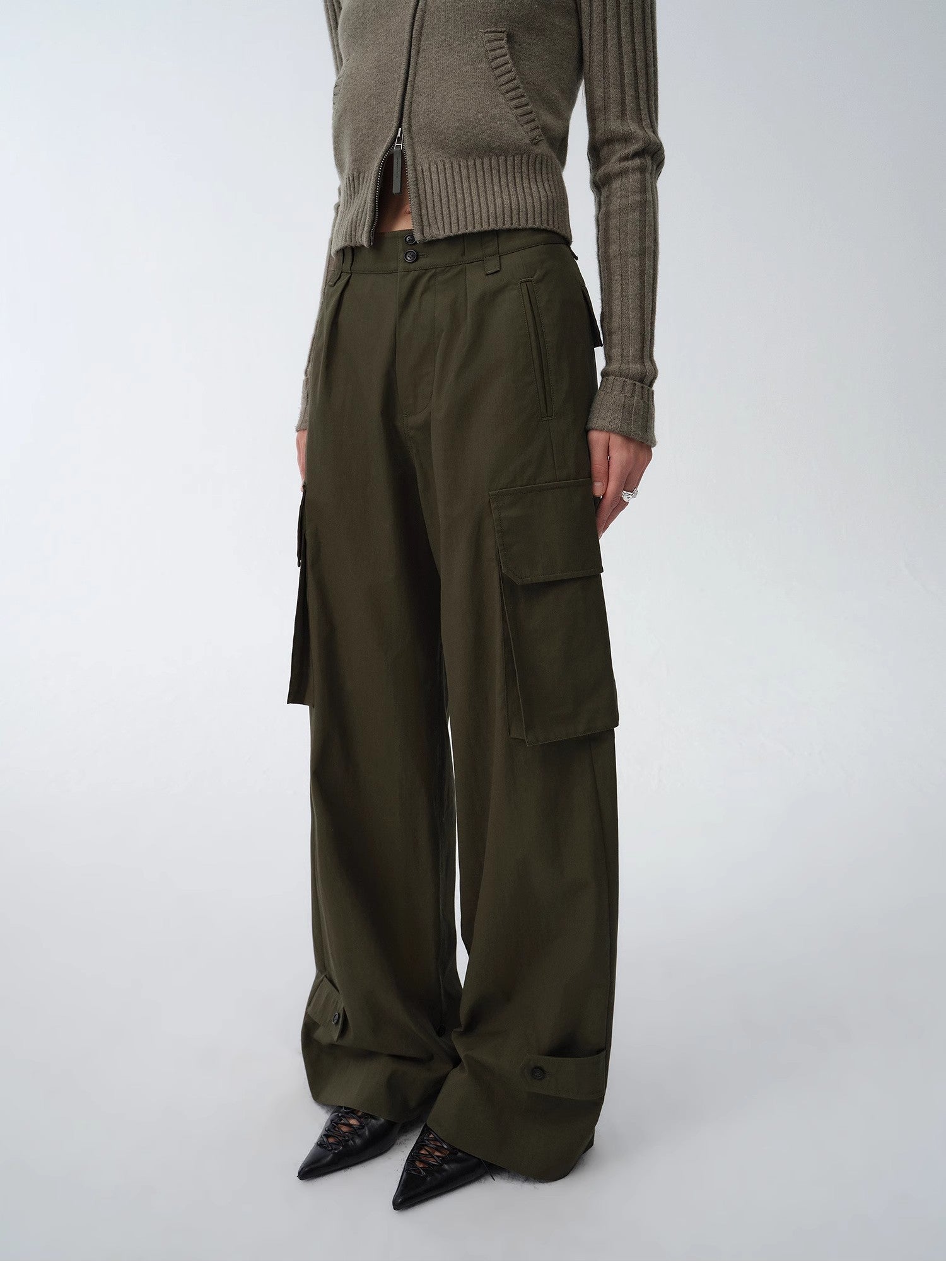 "Leisure First" Personalized three - dimensional large patch pocket straight wide - leg work trousers - variant_title