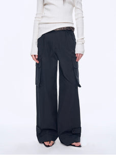 "Leisure First" Personalized three - dimensional large patch pocket straight wide - leg work trousers - variant_title