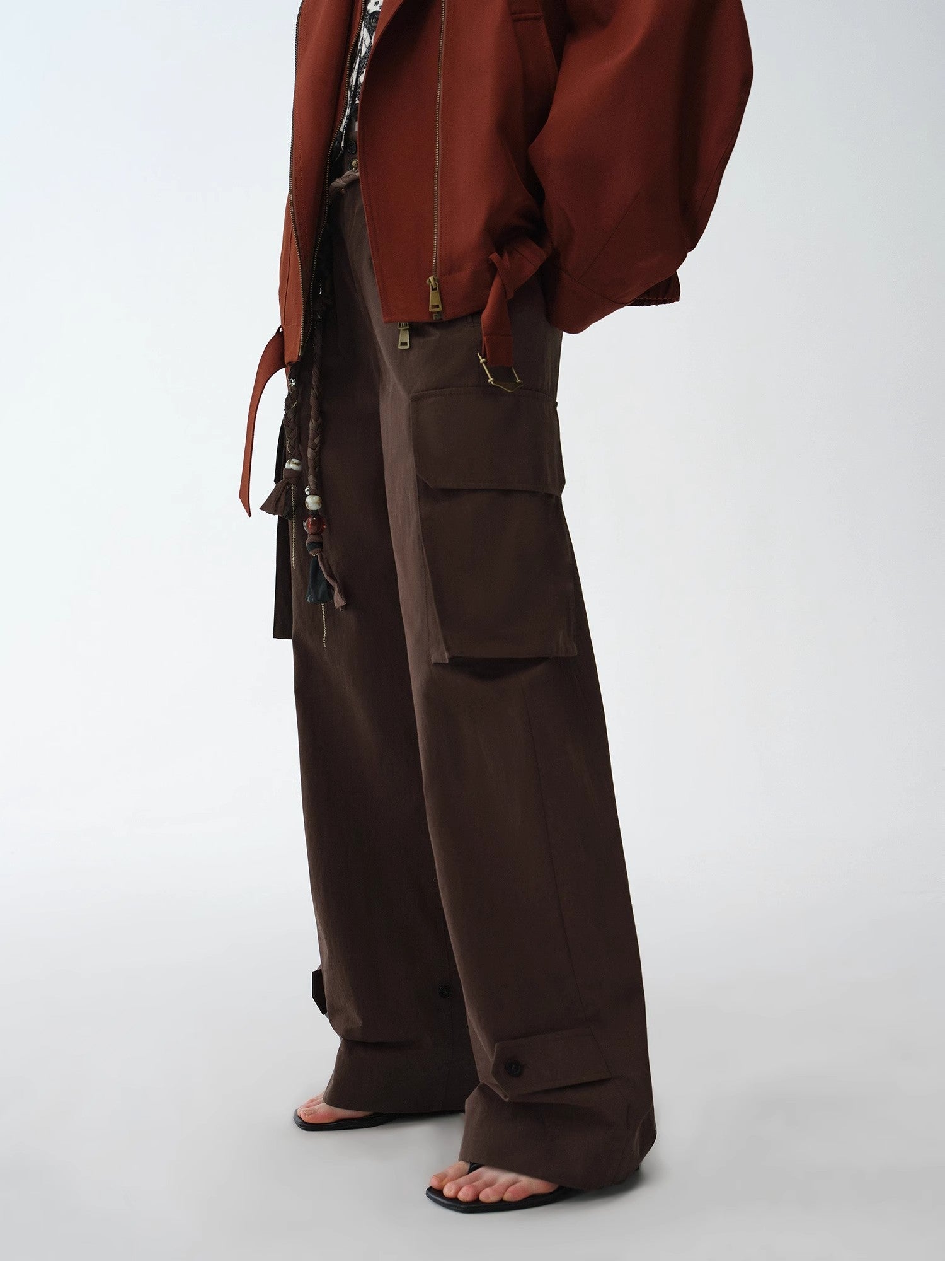 "Leisure First" Personalized three - dimensional large patch pocket straight wide - leg work trousers - variant_title