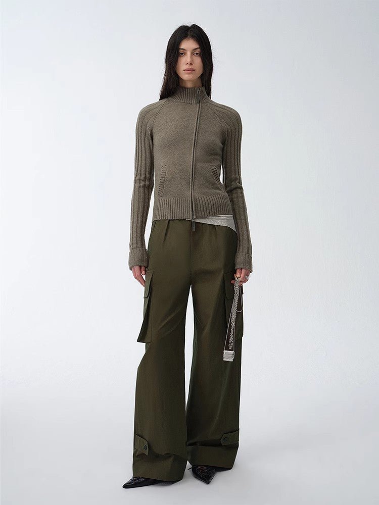 "Leisure First" Personalized three - dimensional large patch pocket straight wide - leg work trousers - variant_title