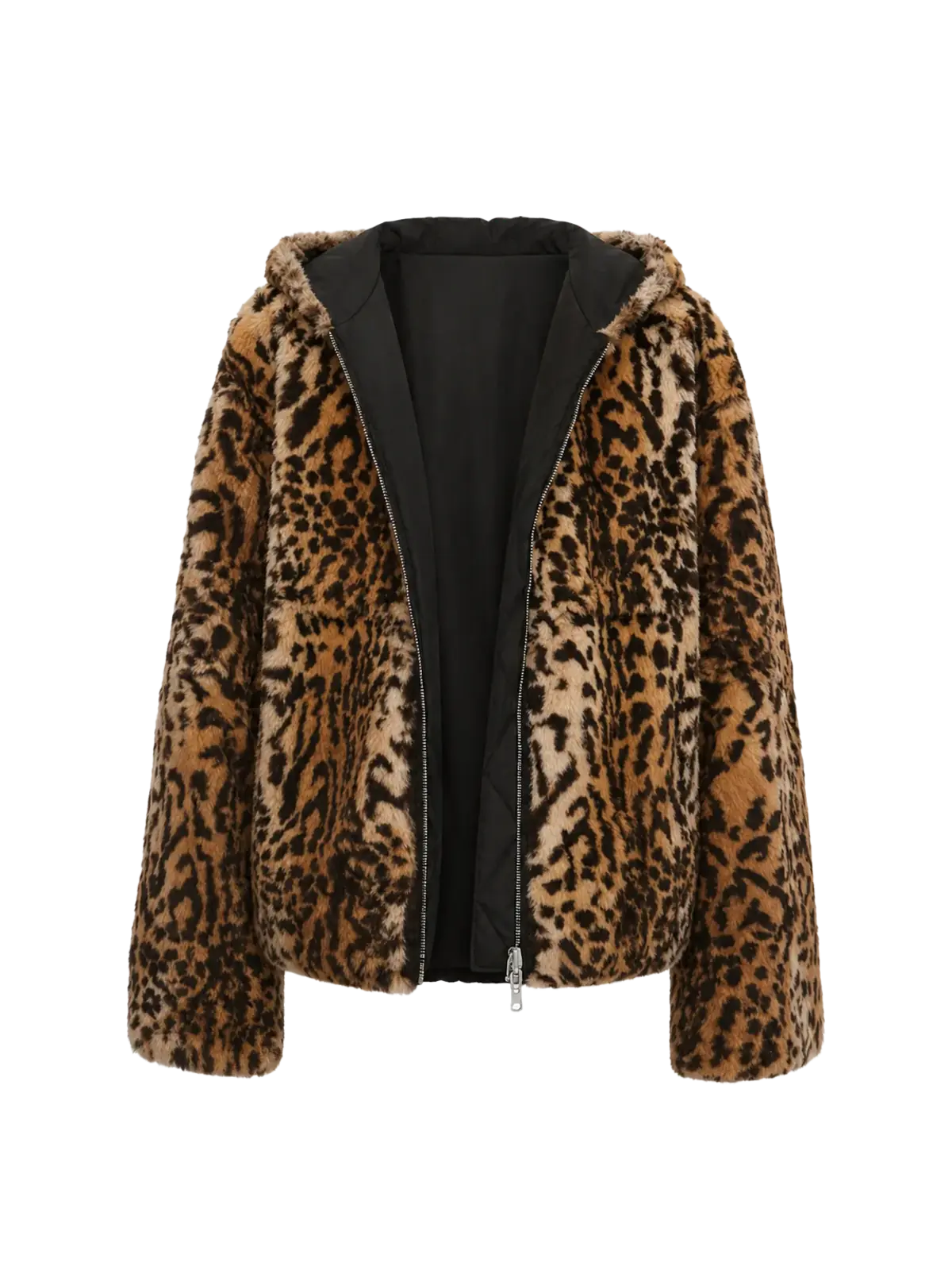 Leopard Fantasy leopard print reversible rabbit fur coat front product view