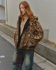 Leopard Fantasy leopard print rabbit fur coat close-up street view