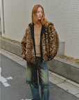 Leopard Fantasy leopard print reversible coat full-length model view