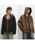 "Leopard Fantasy" Leopard Spot Print Reversible Drop Shoulder Hooded Custom Rabbit Fur Coat - variant_title