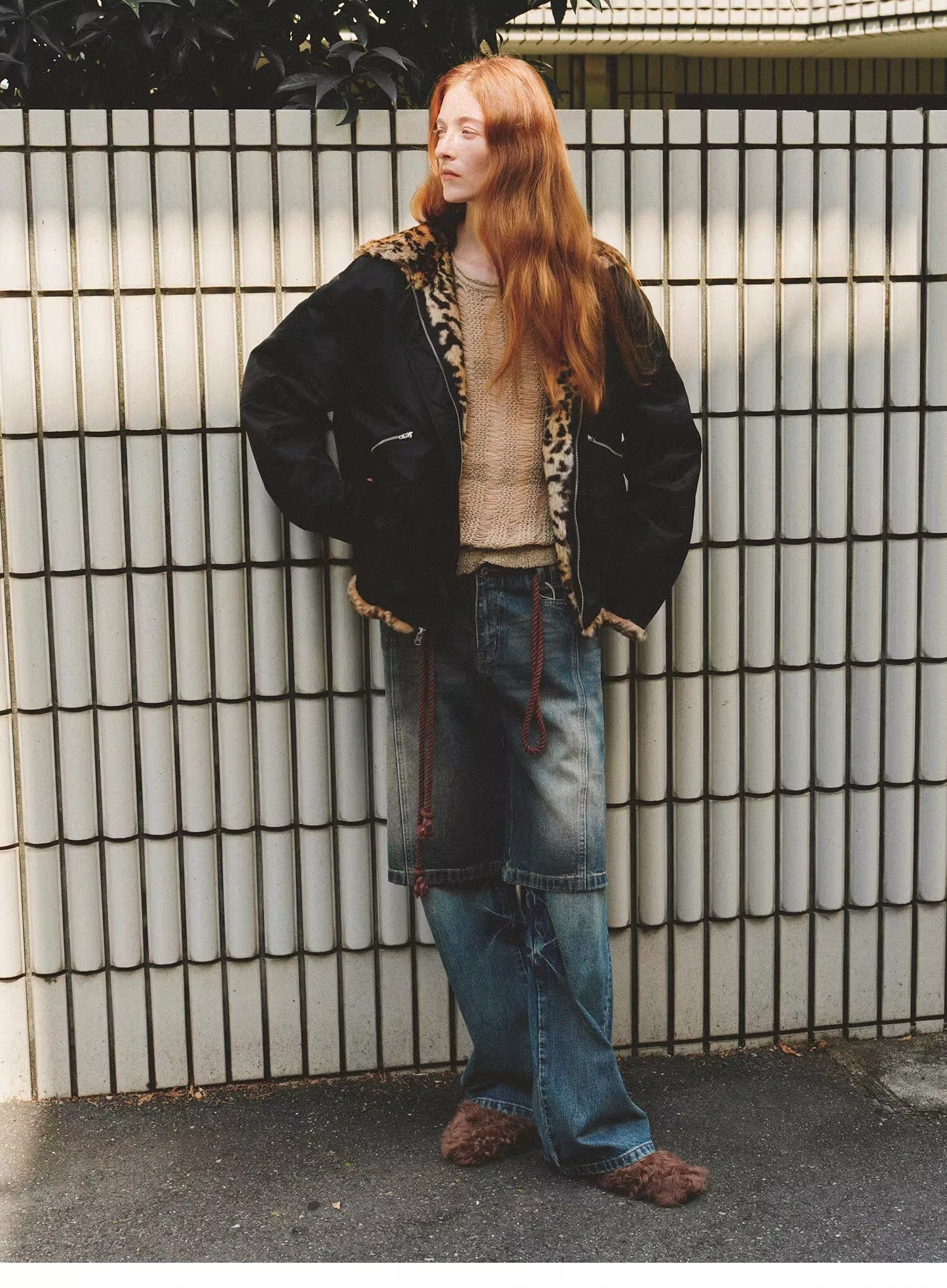 "Leopard Fantasy" Leopard Spot Print Reversible Drop Shoulder Hooded Custom Rabbit Fur Coat - variant_title