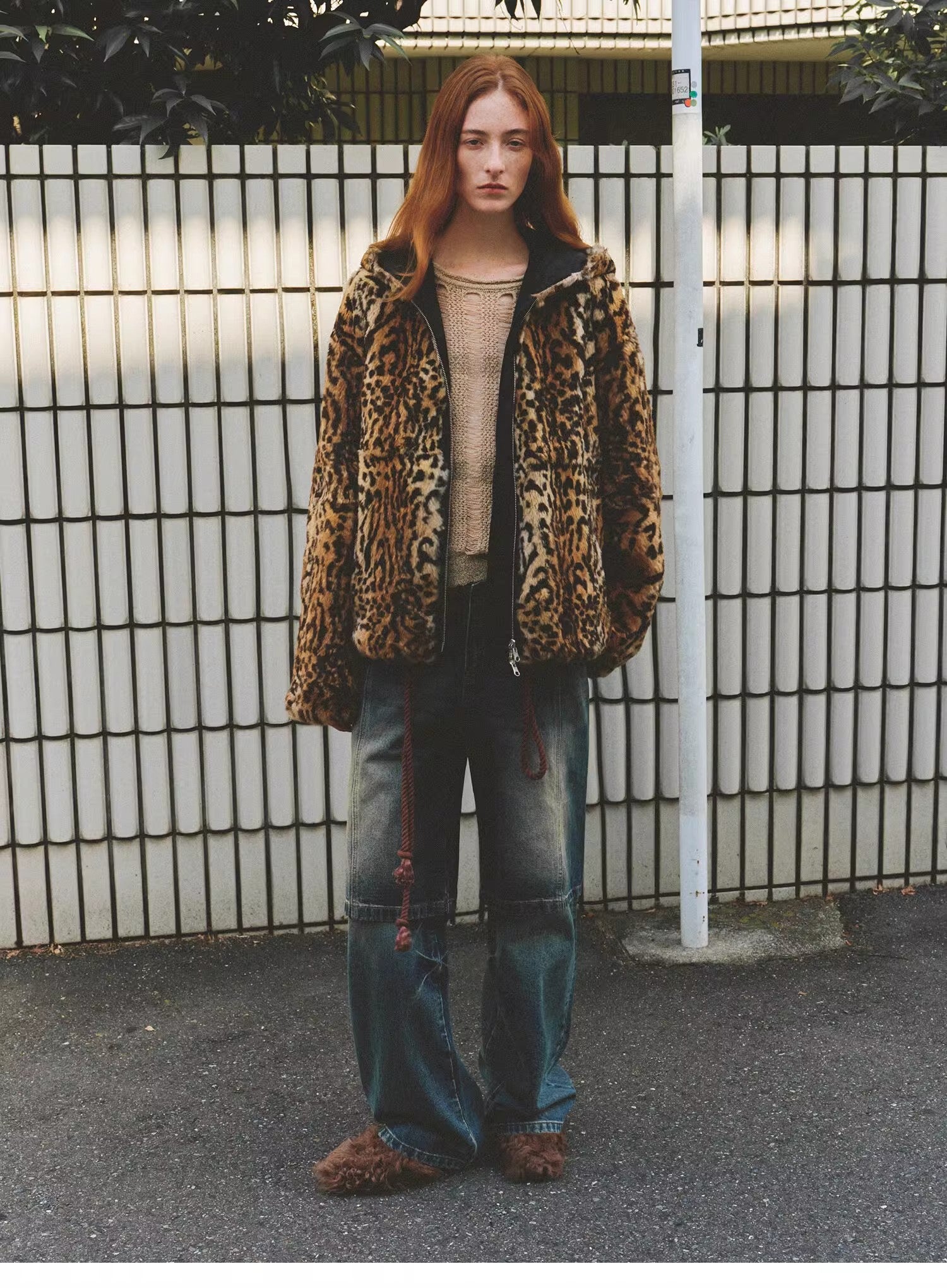 "Leopard Fantasy" Leopard Spot Print Reversible Drop Shoulder Hooded Custom Rabbit Fur Coat - variant_title
