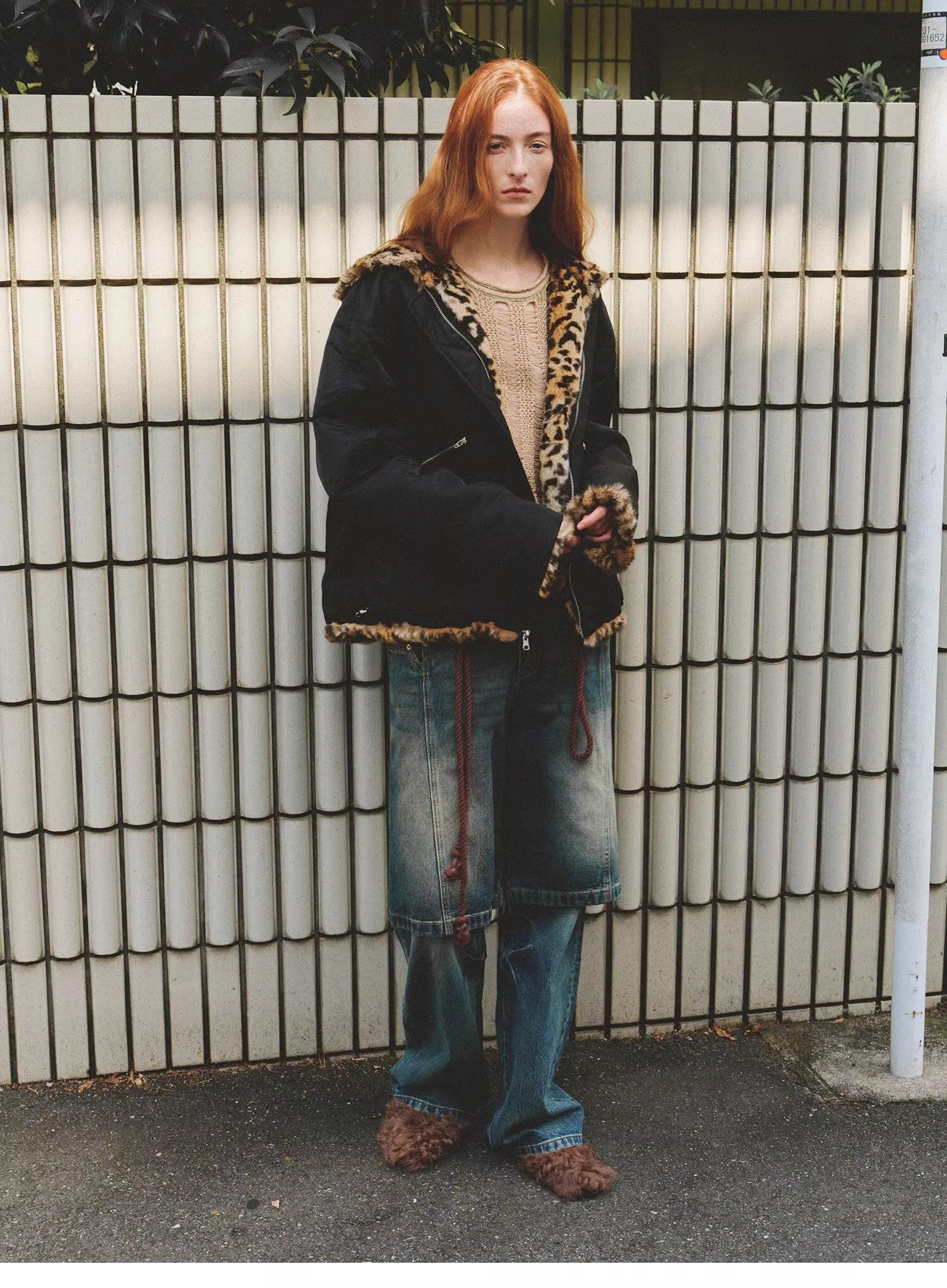 "Leopard Fantasy" Leopard Spot Print Reversible Drop Shoulder Hooded Custom Rabbit Fur Coat - variant_title