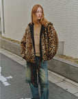 "Leopard Fantasy" Leopard Spot Print Reversible Drop Shoulder Hooded Custom Rabbit Fur Coat - variant_title