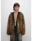 "Leopard Fantasy" Leopard Spot Print Reversible Drop Shoulder Hooded Custom Rabbit Fur Coat - variant_title