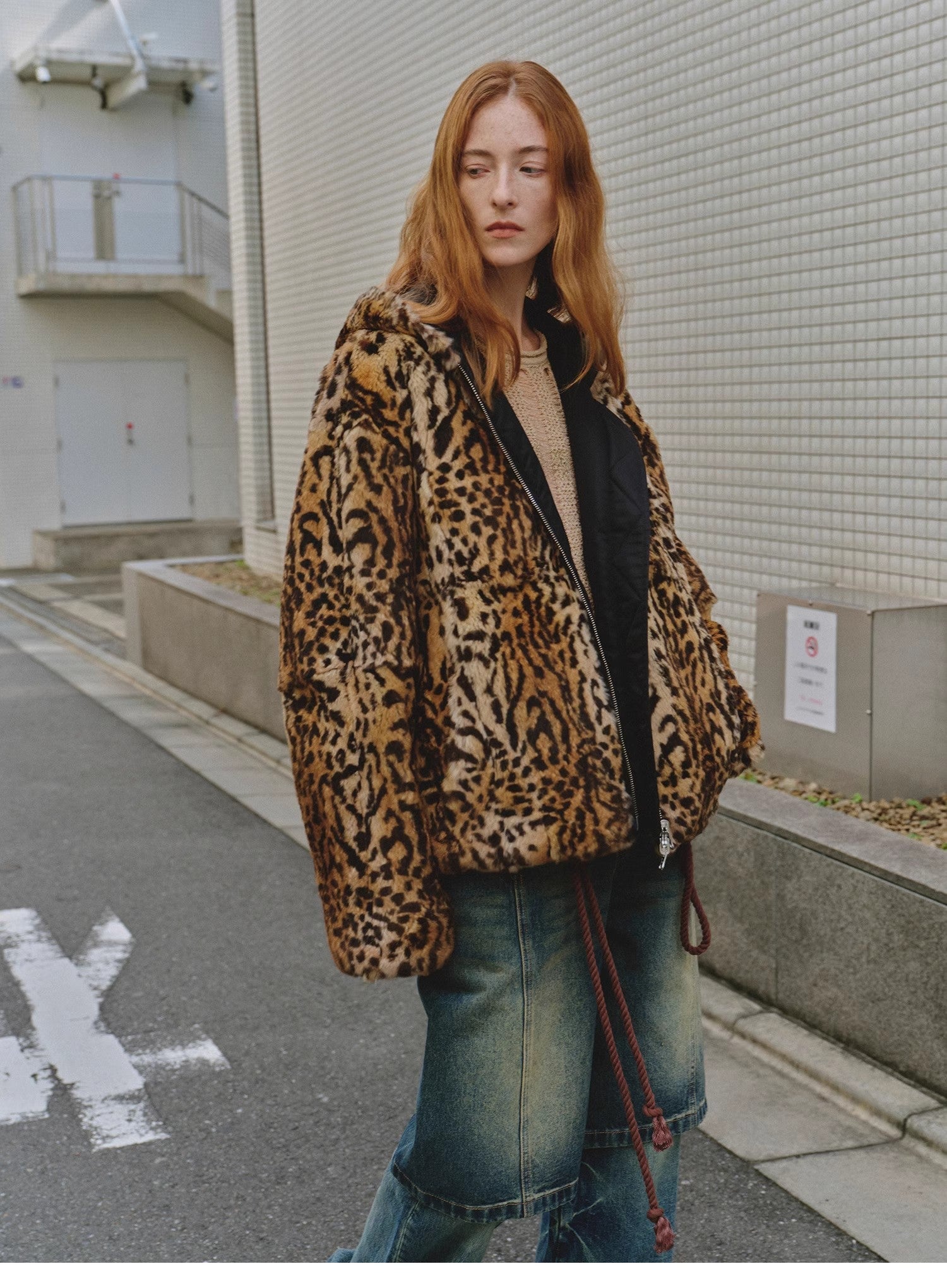 "Leopard Fantasy" Leopard Spot Print Reversible Drop Shoulder Hooded Custom Rabbit Fur Coat - variant_title
