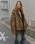 "Leopard Fantasy" Leopard Spot Print Reversible Drop Shoulder Hooded Custom Rabbit Fur Coat - variant_title