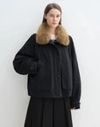 Letrans Silent Trace black down parka with detachable raccoon fur collar front view