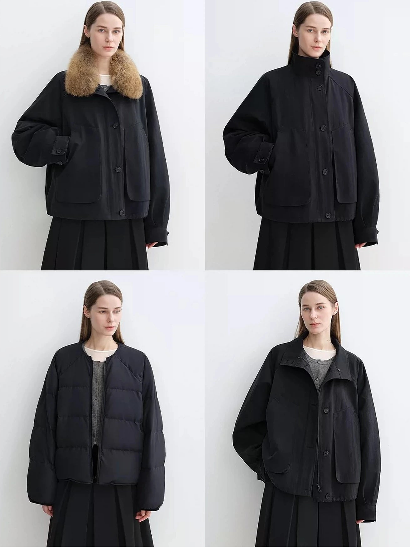 Style overview showing three ways to wear the black Letrans Silent Trace parka