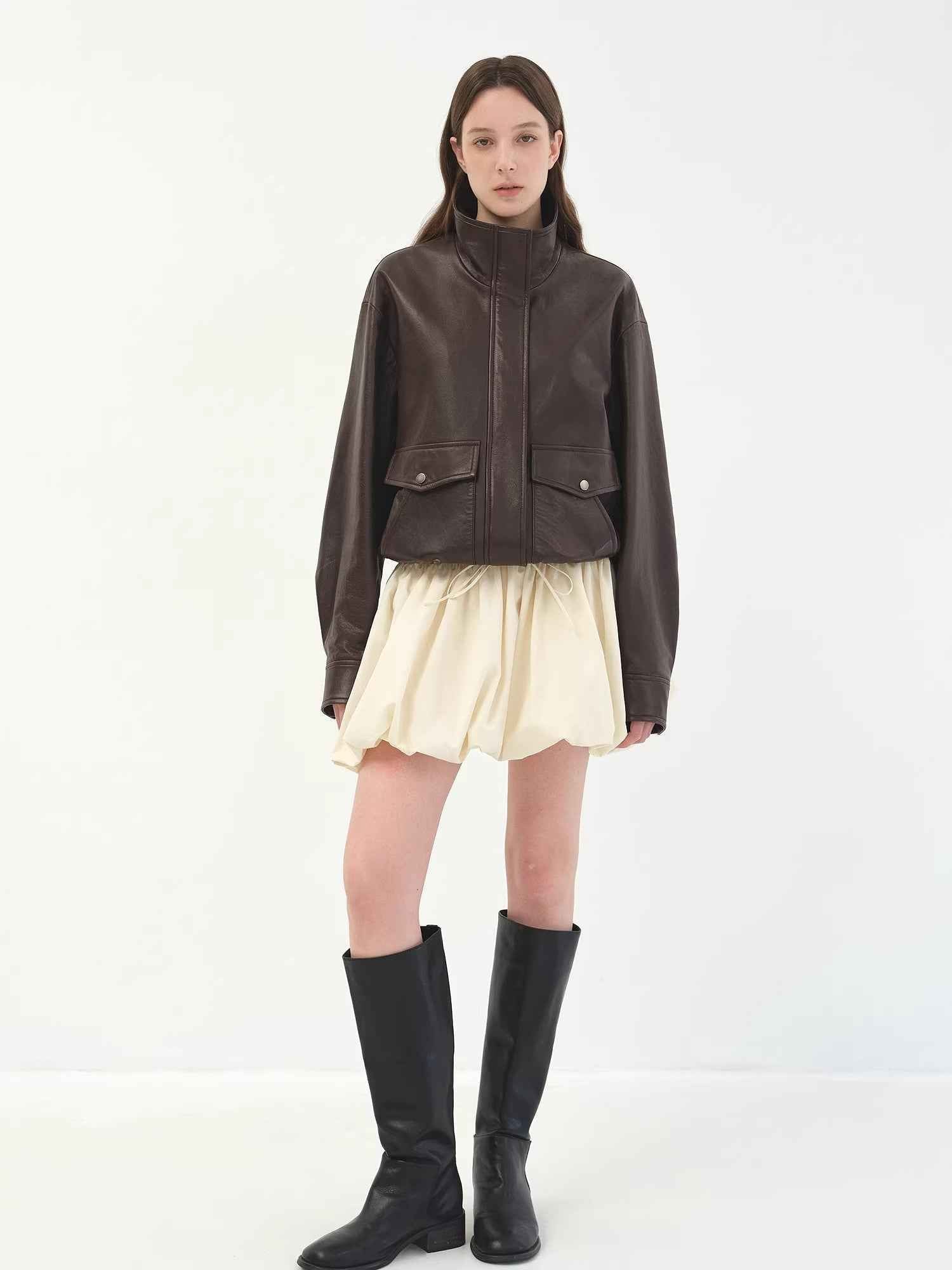 Letrans Vintage Waxed - Finish Drop - Shoulder Stand - Collar Cropped Leather Jacket — Canyon Sunset - variant_title