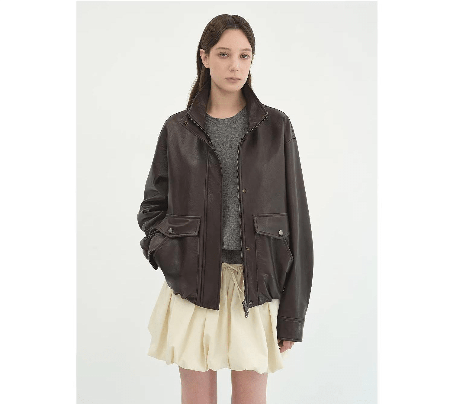 Letrans Vintage Waxed-Finish Drop-Shoulder Stand-Collar Cropped Leather Jacket — Canyon Sunset