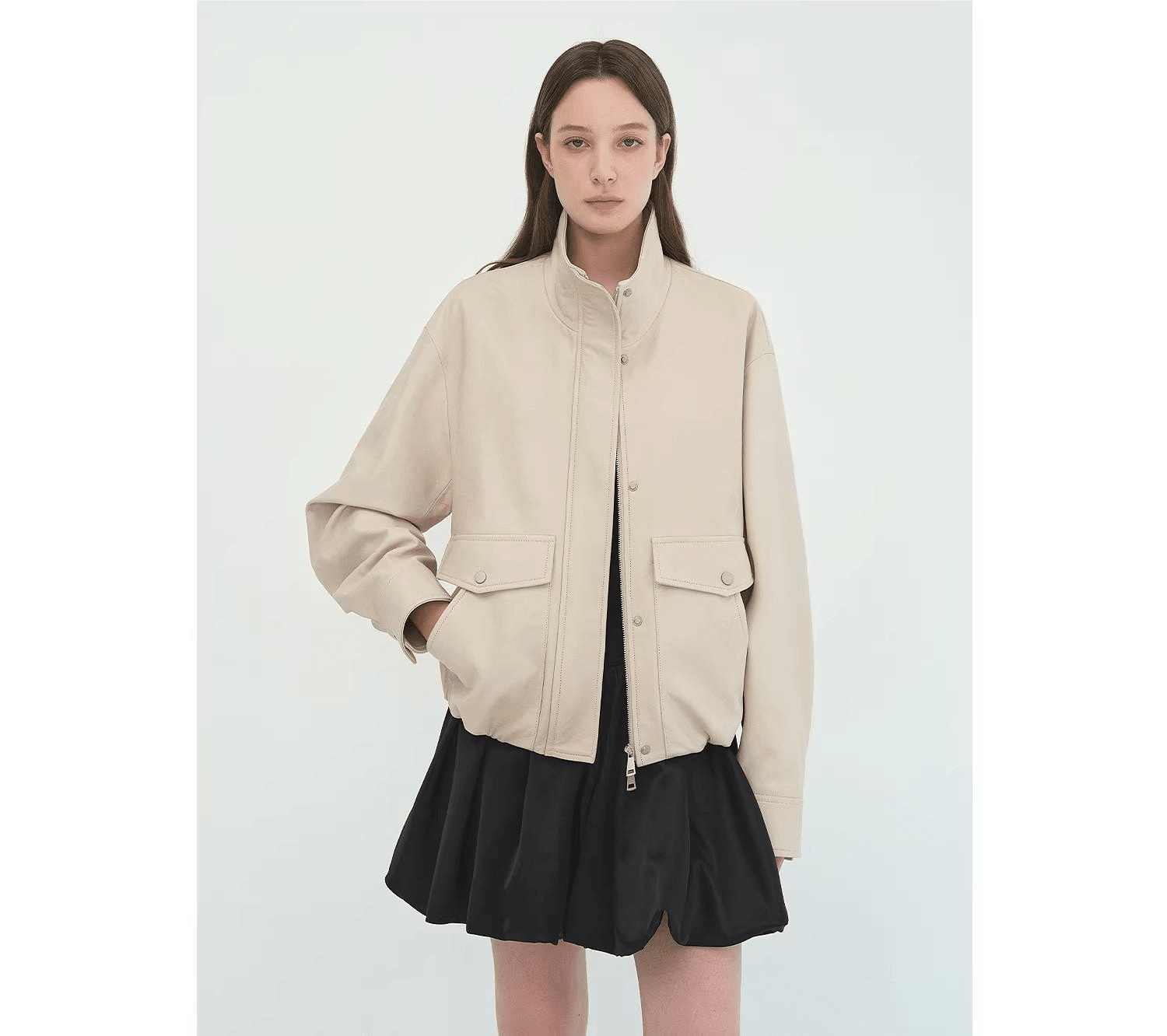 Letrans Vintage Waxed-Finish Drop-Shoulder Stand-Collar Cropped Leather Jacket — Canyon Sunset