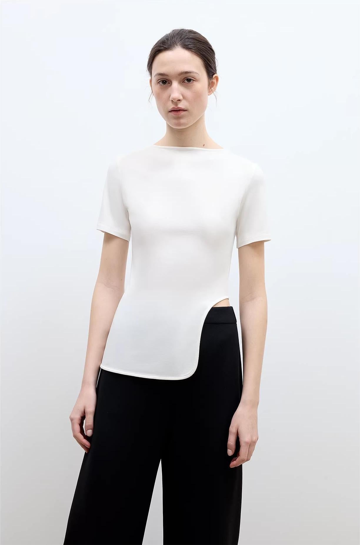 Letrans Women's Asymmetrical Hem T-Shirt - Short Sleeve Top “Architectural Principles” - variant_title