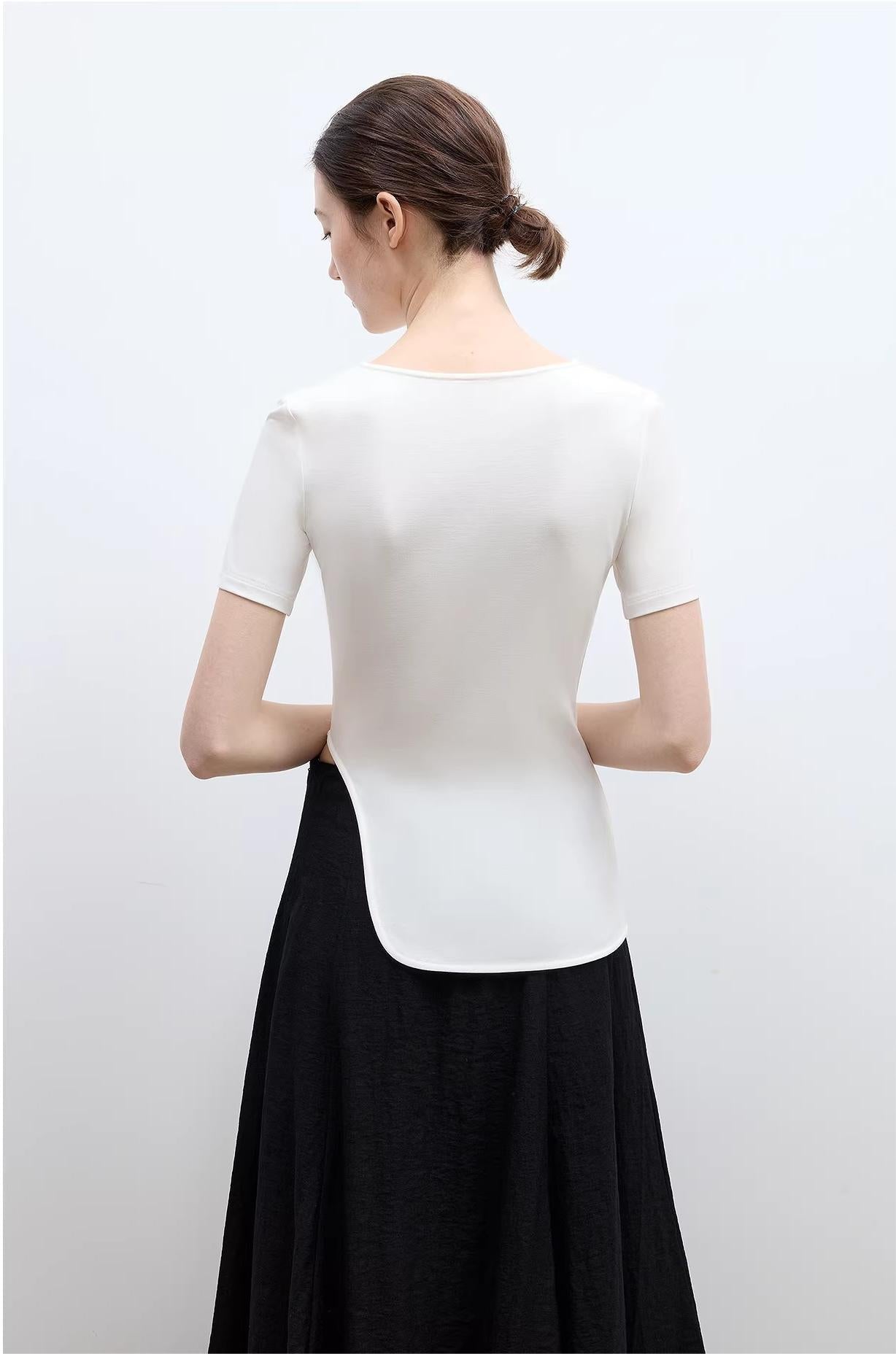 Letrans Women's Asymmetrical Hem T-Shirt - Short Sleeve Top “Architectural Principles” - variant_title