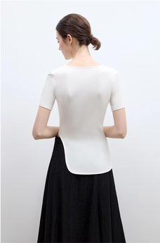 Letrans Women's Asymmetrical Hem T-Shirt - Short Sleeve Top “Architectural Principles” - variant_title