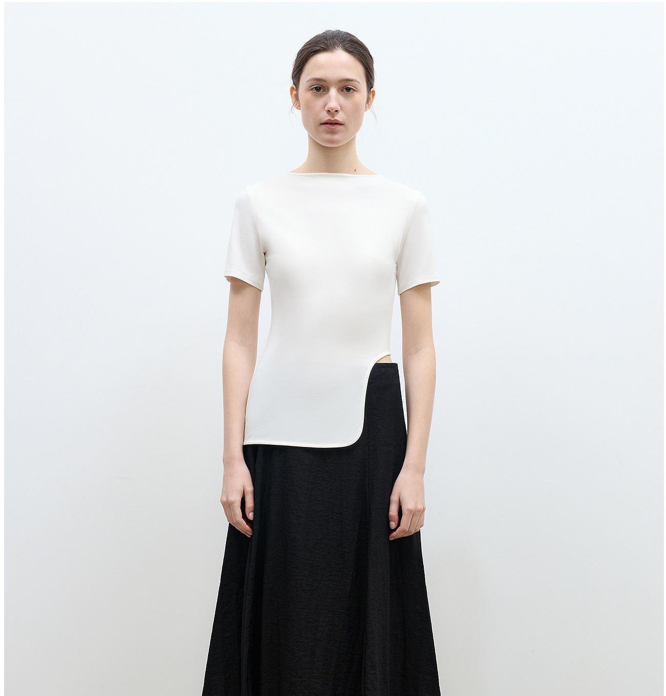 Letrans Women's Asymmetrical Hem T-Shirt - Short Sleeve Top “Architectural Principles” - variant_title