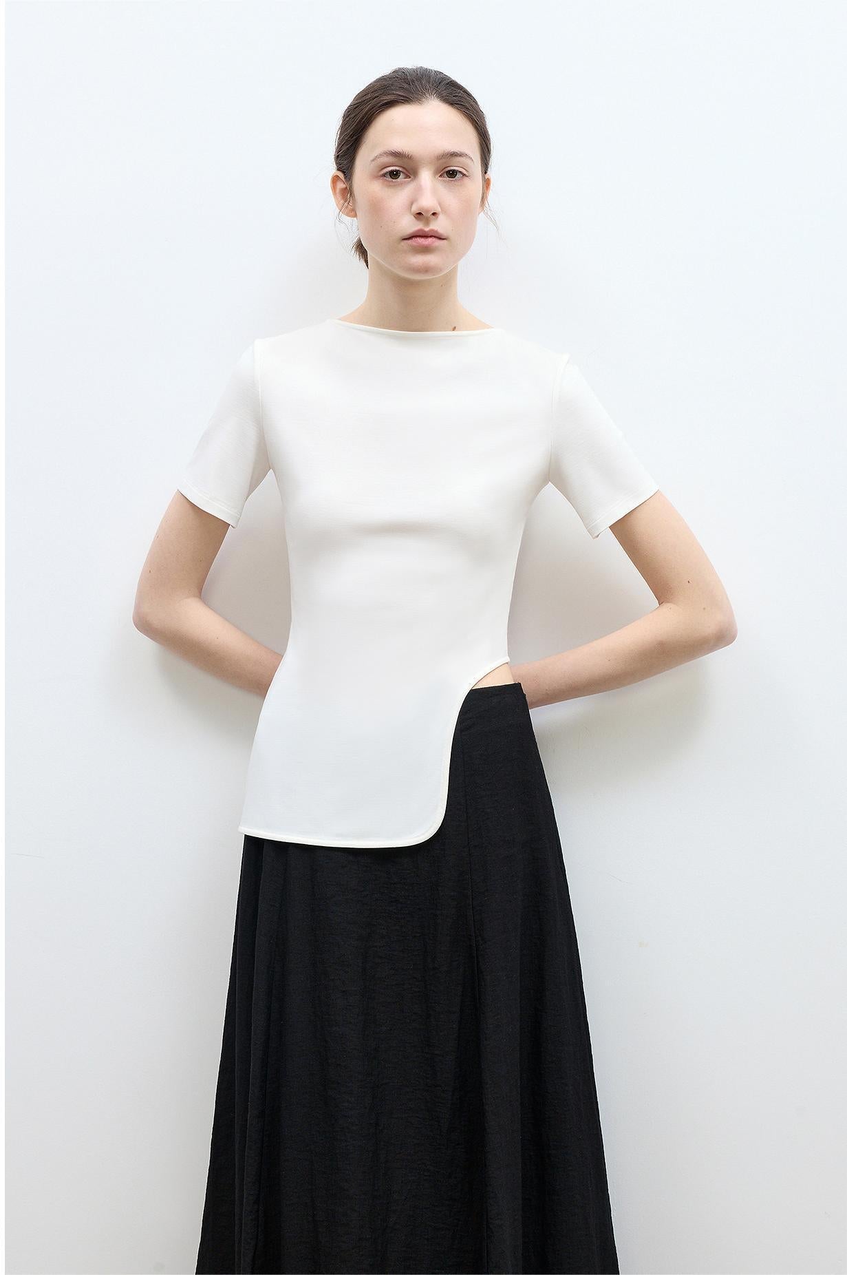 Letrans Women's Asymmetrical Hem T-Shirt - Short Sleeve Top “Architectural Principles” - variant_title