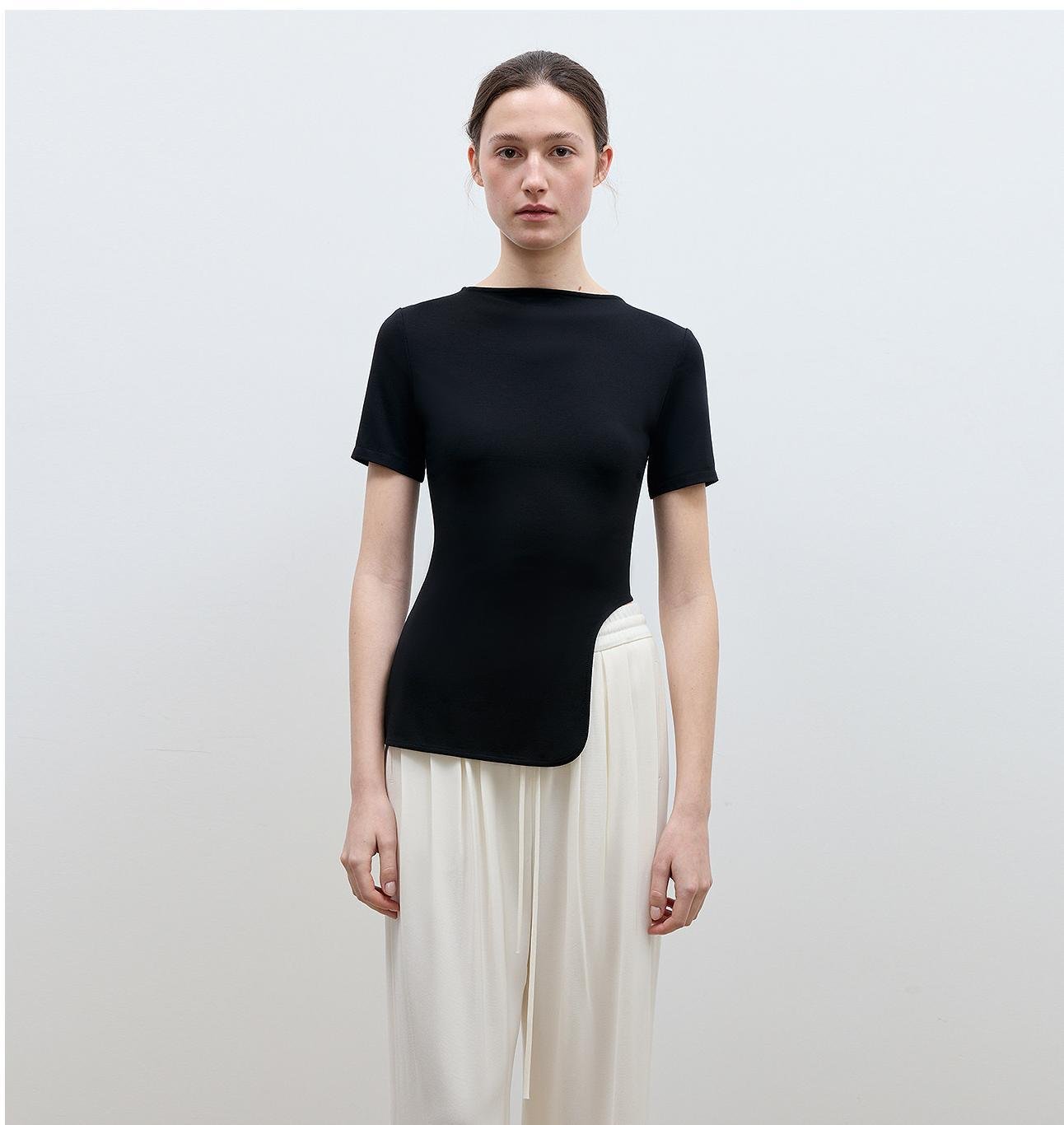 Letrans Women's Asymmetrical Hem T-Shirt - Short Sleeve Top “Architectural Principles” - variant_title