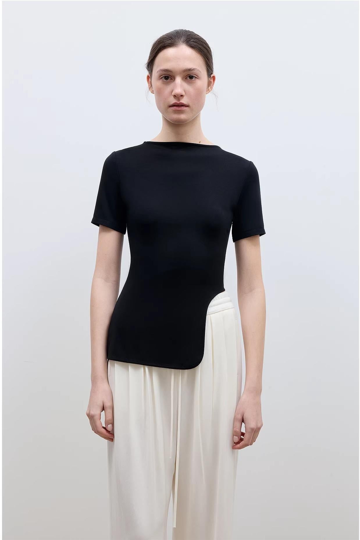 Letrans Women's Asymmetrical Hem T-Shirt - Short Sleeve Top “Architectural Principles” - variant_title