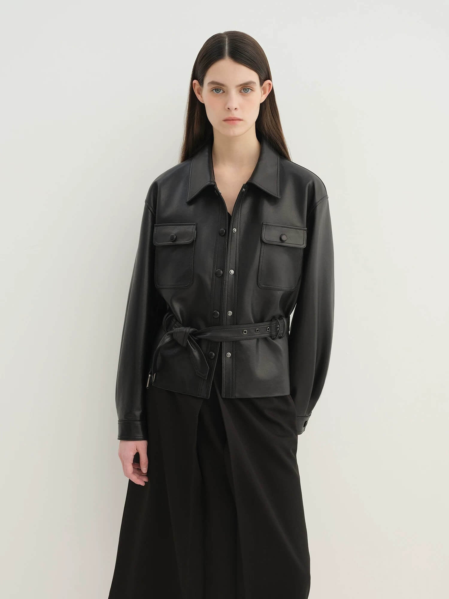 Letrans Women's Cropped Belted Leather Safari Jacket “Twilight Knight”Firelady Fur