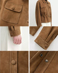 Letrans Women’s Cropped Suede Safari Jacket with Belt, Top - Grain Lambskin“Twilight Knight“Firelady Fur