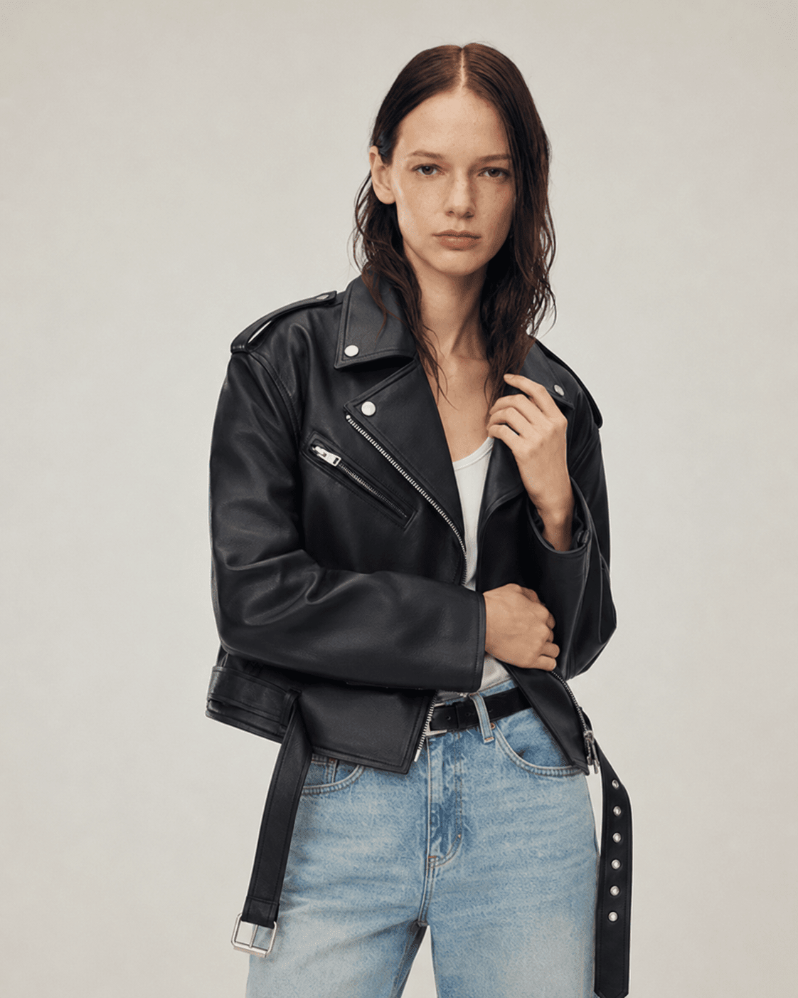 Letrans Women's Lambskin Leather Biker Jacket Cropped Retro Moto Style "Murasaki River"Firelady Fur