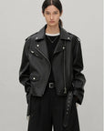 Letrans Women's Lambskin Leather Biker Jacket Cropped Retro Moto Style "Murasaki River"Firelady Fur
