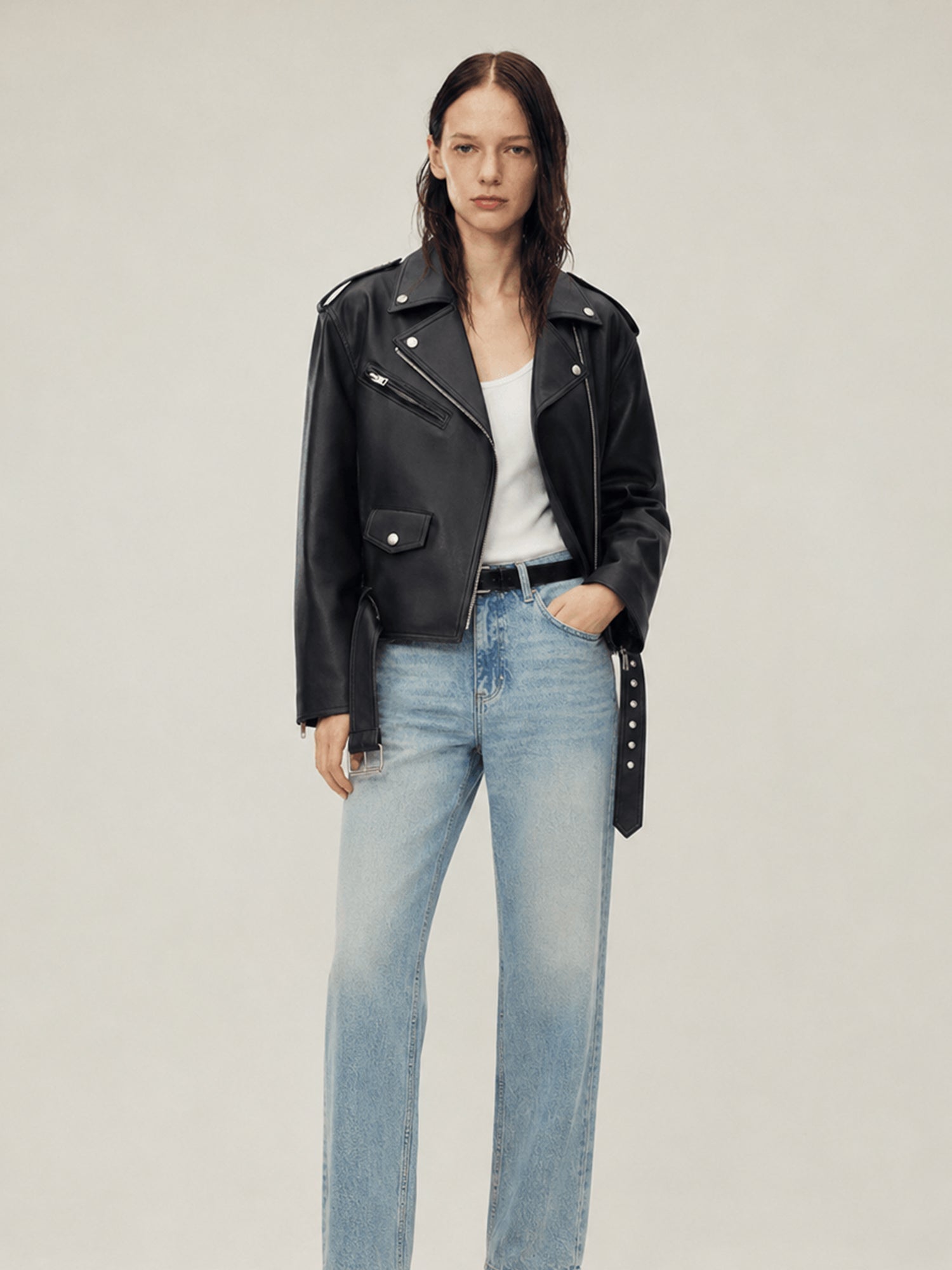 Letrans Women's Lambskin Leather Biker Jacket Cropped Retro Moto Style "Murasaki River"Firelady Fur