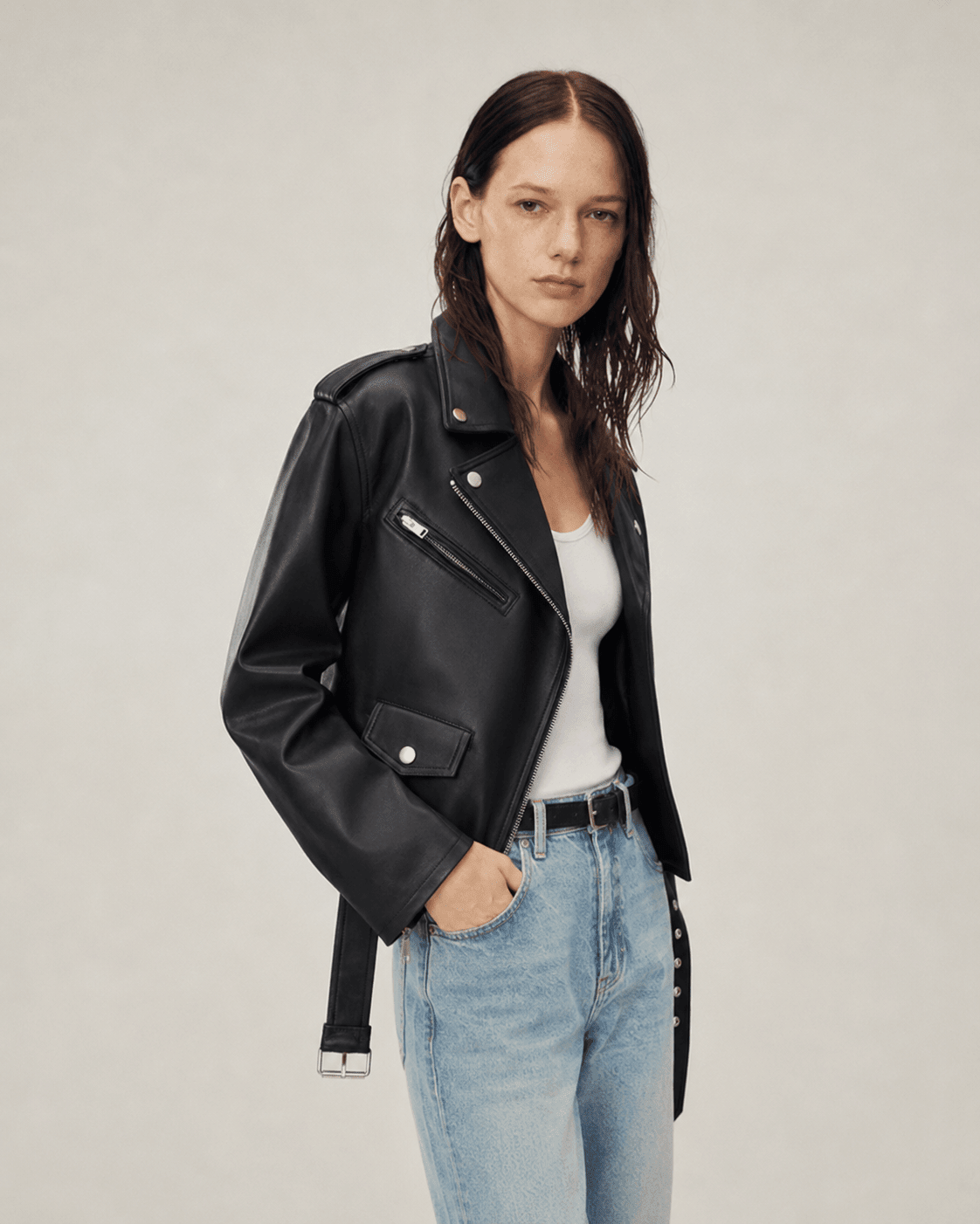 Letrans Women's Lambskin Leather Biker Jacket Cropped Retro Moto Style "Murasaki River"Firelady Fur