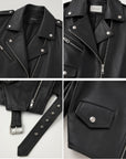 Letrans Women's Lambskin Leather Biker Jacket Cropped Retro Moto Style "Murasaki River"Firelady Fur