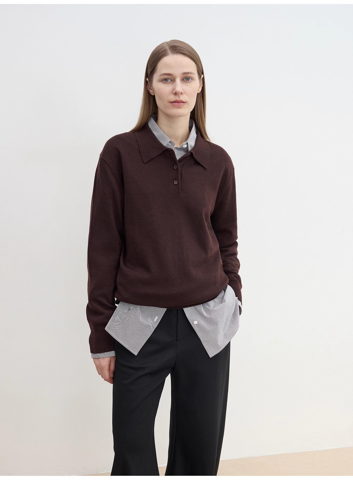 "Library Diary" Machine Washable Premium Wool Women's Polo Neck Loose Top - variant_title