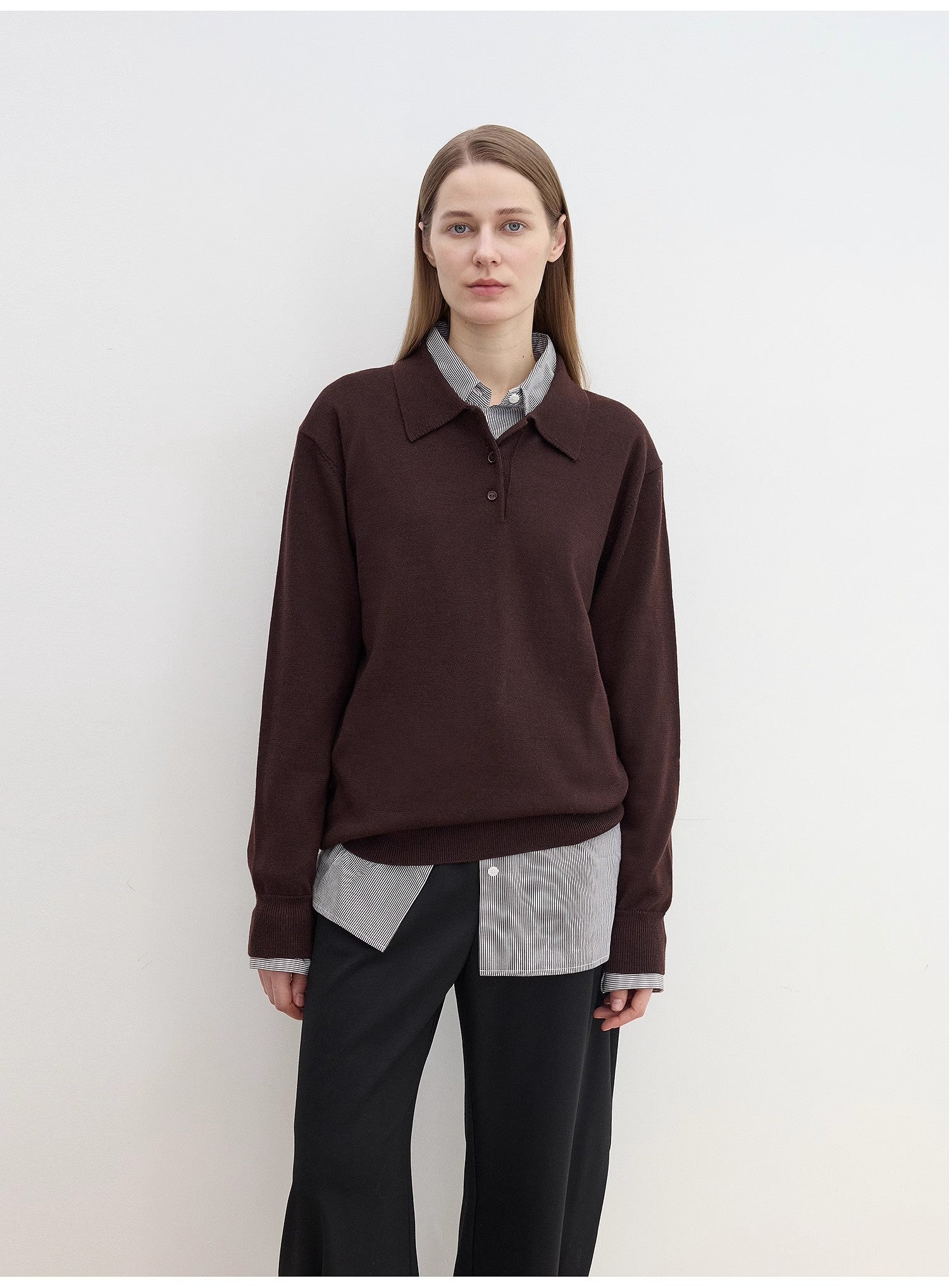 "Library Diary" Machine Washable Premium Wool Women's Polo Neck Loose Top - variant_title