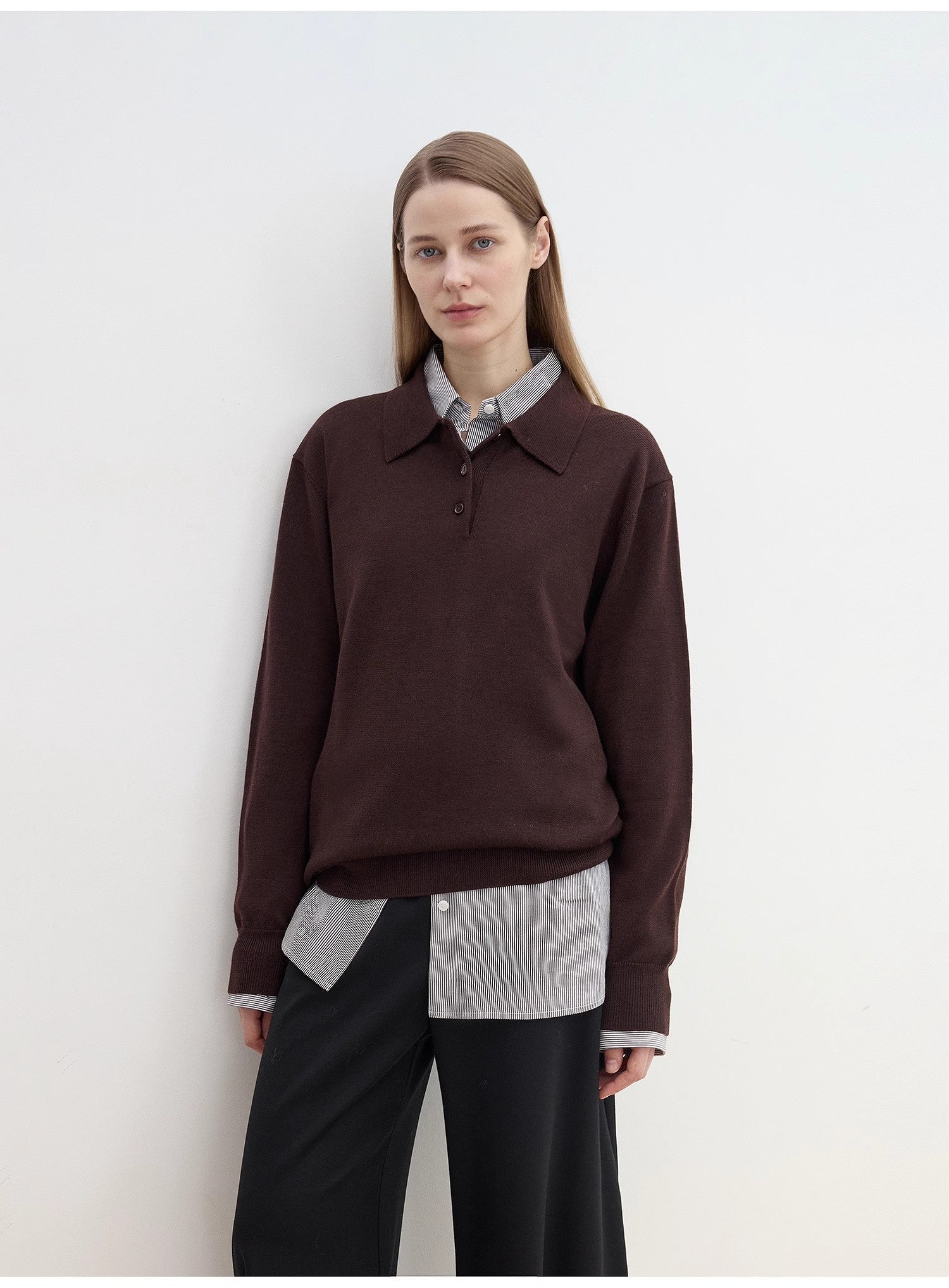 "Library Diary" Machine Washable Premium Wool Women's Polo Neck Loose Top - variant_title