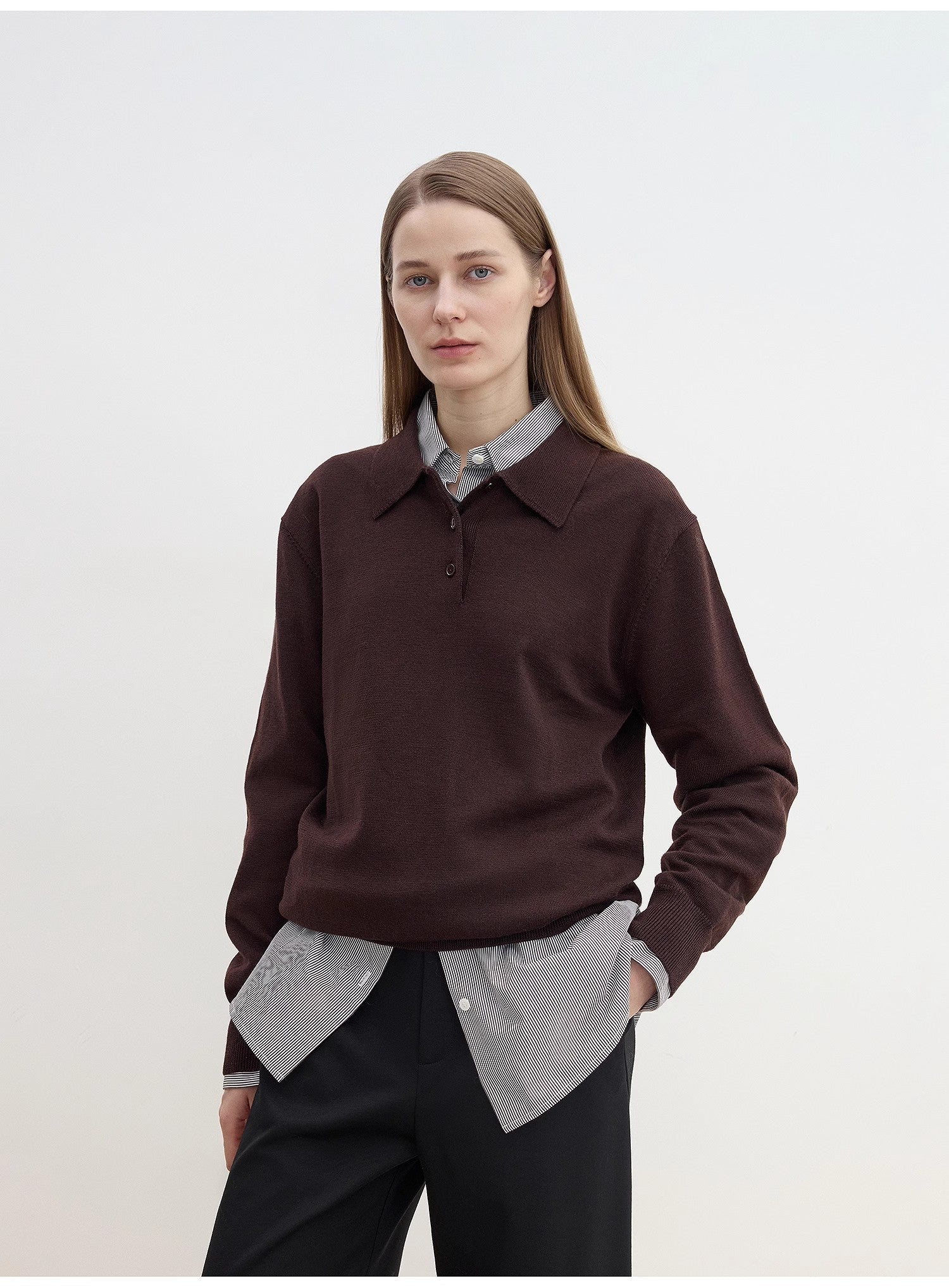 "Library Diary" Machine Washable Premium Wool Women's Polo Neck Loose Top - variant_title