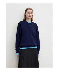 "Library Diary" Machine Washable Premium Wool Women's Polo Neck Loose Top - variant_title
