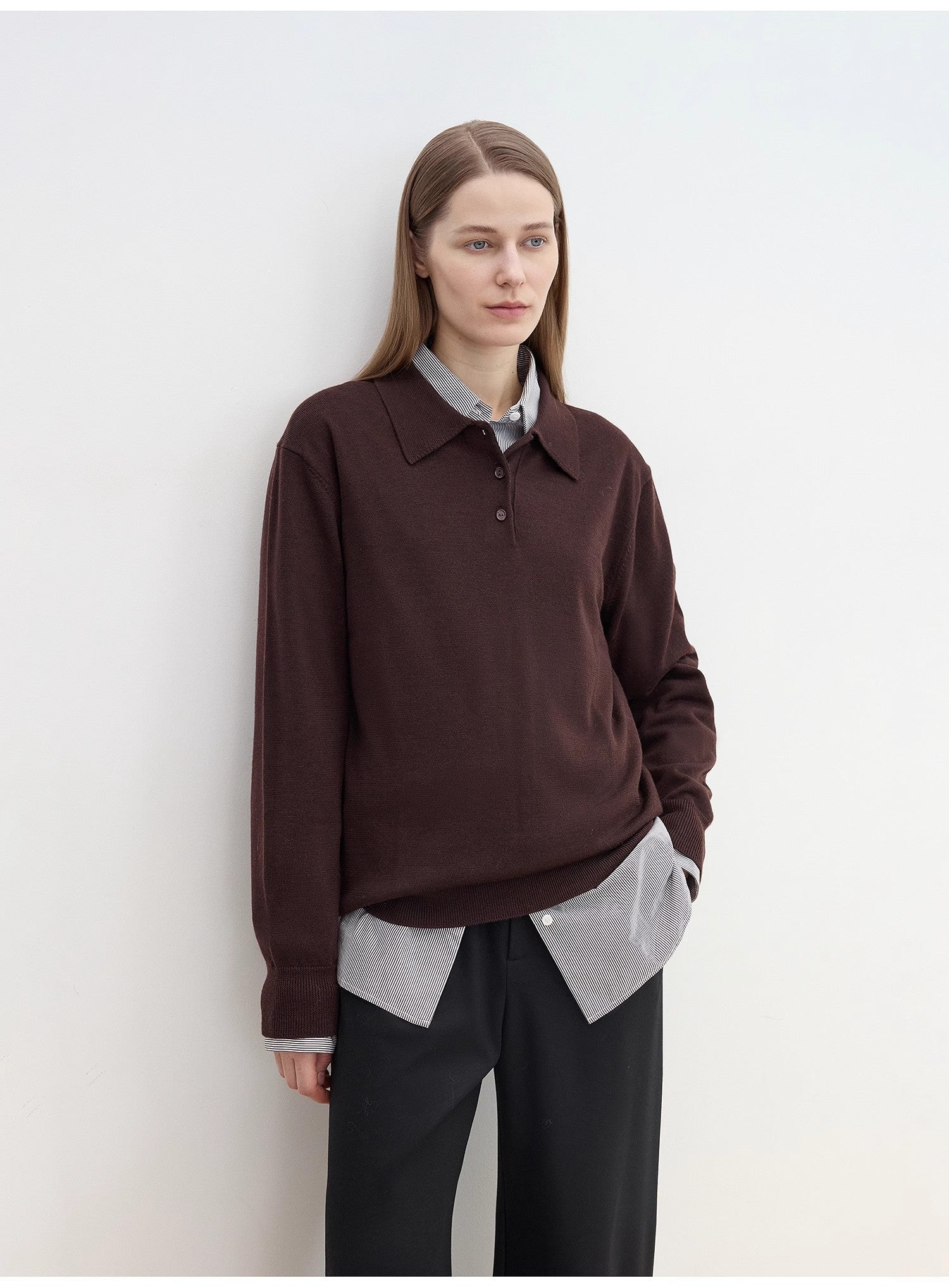 "Library Diary" Machine Washable Premium Wool Women's Polo Neck Loose Top - variant_title