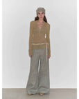 "Light and Shadow Walking" Retro Fashionable Dirty Printed Reverse - Fold Mid - Low - Waist Double - pleat Straight - leg Wide - Leg Casual Pants - variant_title