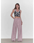 "Light and Shadow Walking" Retro Fashionable Dirty Printed Reverse - Fold Mid - Low - Waist Double - pleat Straight - leg Wide - Leg Casual Pants - variant_title