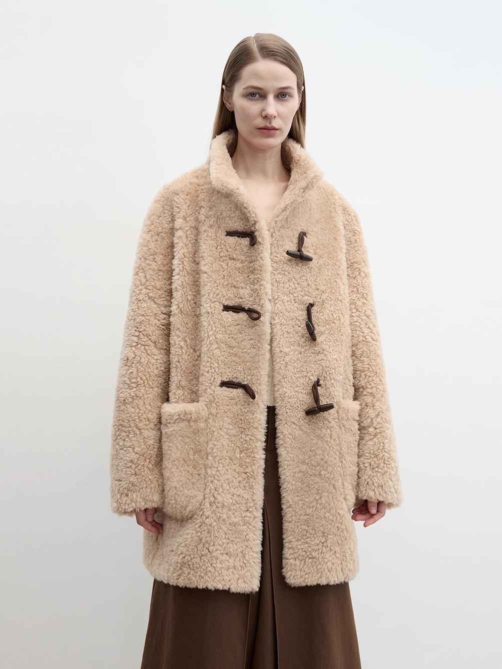 Light and Wandering stand-collar curly faux leather shearling jacket product image 02