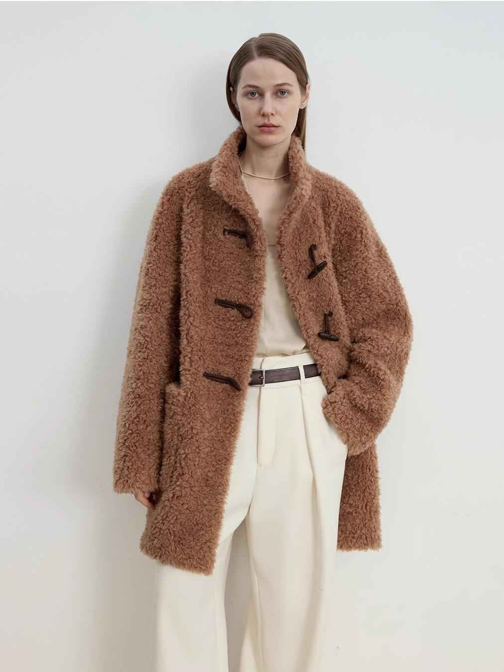 Light and Wandering stand-collar curly faux leather shearling jacket product image 04