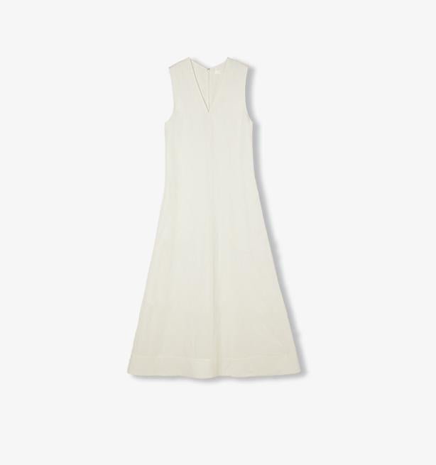 Lightweight and zero - pressure cupro linen textured anti - wrinkle V - neck sleeveless A - line dress - variant_title