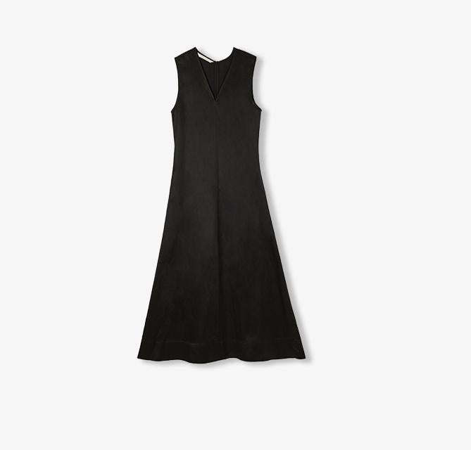 Lightweight and zero - pressure cupro linen textured anti - wrinkle V - neck sleeveless A - line dress - variant_title
