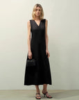 Lightweight and zero - pressure cupro linen textured anti - wrinkle V - neck sleeveless A - line dress - variant_title
